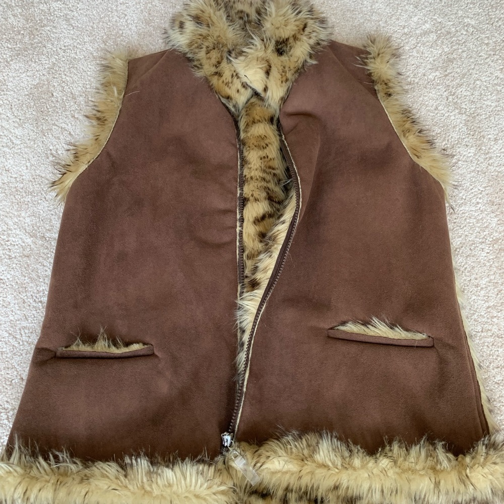 Faux fur vest with suede